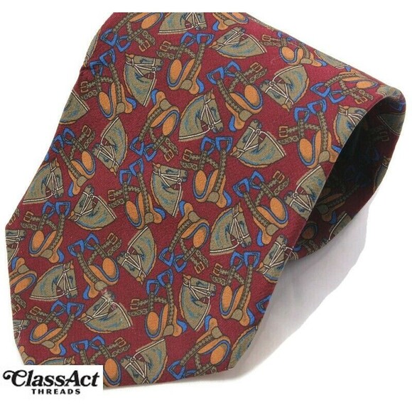 BERT PULITZER VINTAGE NeckTie  Tie Men Red Western Horse Saddle 3.75" Wide - Picture 1 of 3